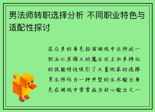 男法师转职选择分析 不同职业特色与适配性探讨 男法师转职选择分析 不同职业特色与适配性探讨